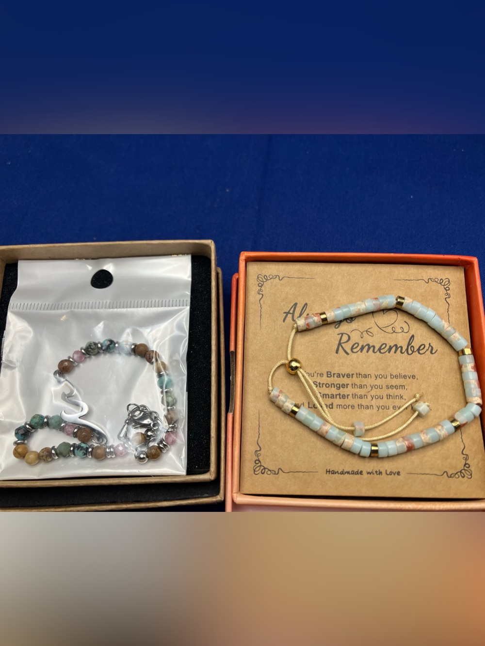 Beaded Adjustable Bracelet with Pastel Blue and Gold Accents & More